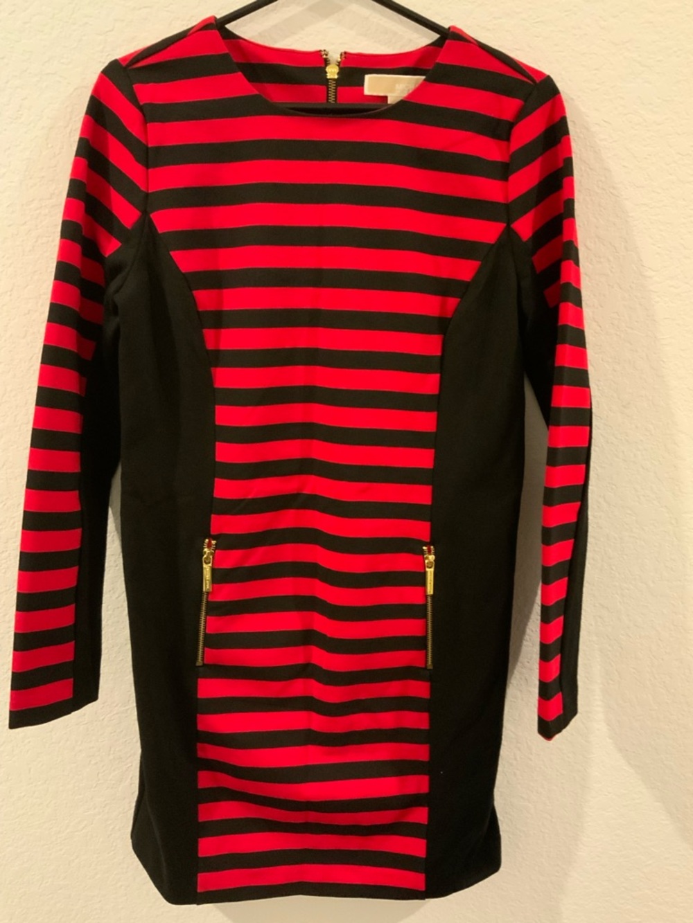 Michael Kors Red and Black Striped Shift Dress NWT